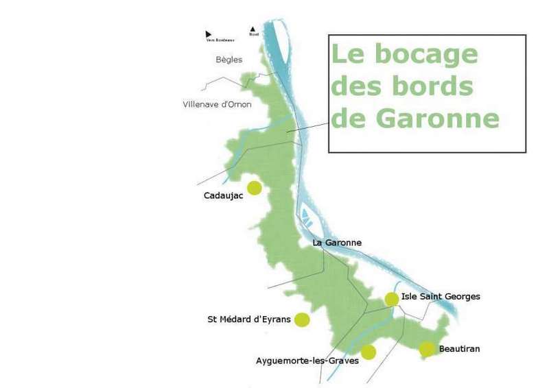 Kaart van coulissen aan de oevers van de Garonne